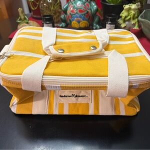 Yellow and White Striped Cooler Bag